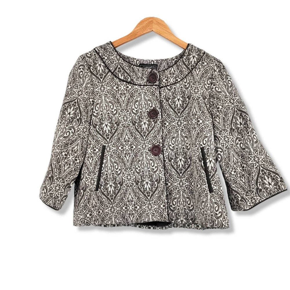 Elementz Women's Damask Floral Print Tapestry Swing Jacket Brown Size Medium